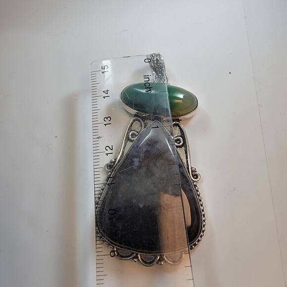 Necklace Pendants Dendritic Agate & Green Onyx Handmade Jewelry Sterling Silver - Picture 2 of 10